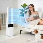 Wentylator wieżowy AIORBER bez łopatek, cichy, z pilotem, 24 prędkości, 3 tryby pracy, 12-godzinny timer, wyświetlacz LED, funkcja oscylacji, designerski wentylator w kolorze białym - obrazek 3