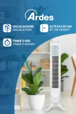 Ardes AR5T802, Wentylator stojący, Biały, Podłoga, Obrotowy, 2 h, Prąd przemienny - obrazek 5